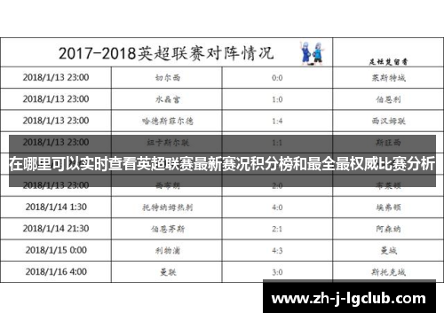 在哪里可以实时查看英超联赛最新赛况积分榜和最全最权威比赛分析
